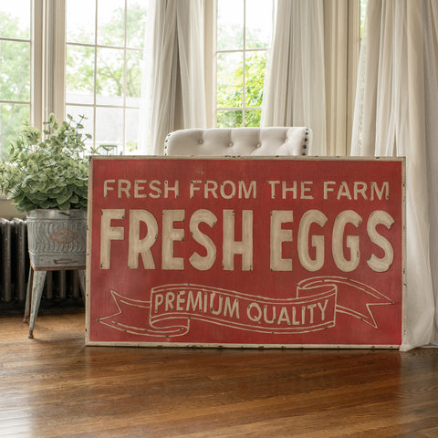 Red "Fresh Eggs" Metal Sign