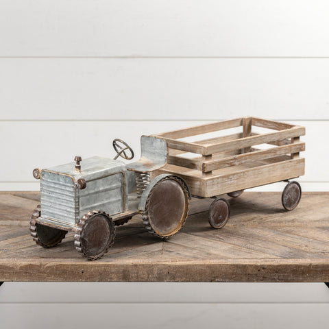 Aged Metal Tractor and Wagon