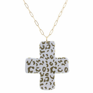 White and Gold Leopard Cross Necklace