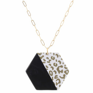 Color Block Black and Gold Hexagon Necklace