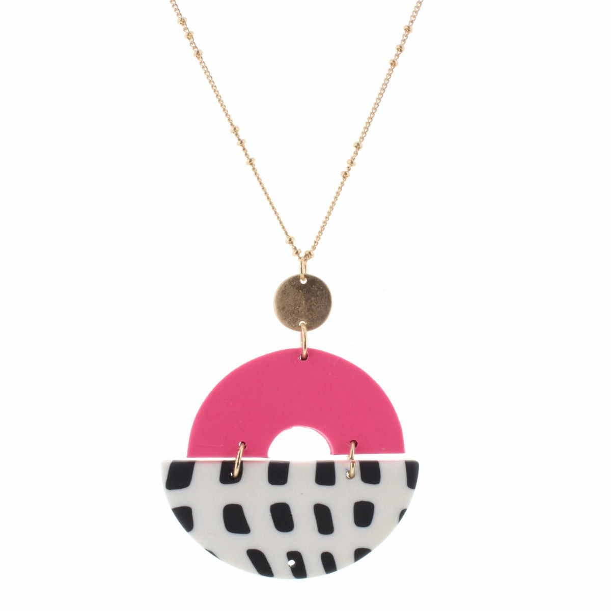 Hot Pink Arch With White Half Circle With Black Dots Necklace