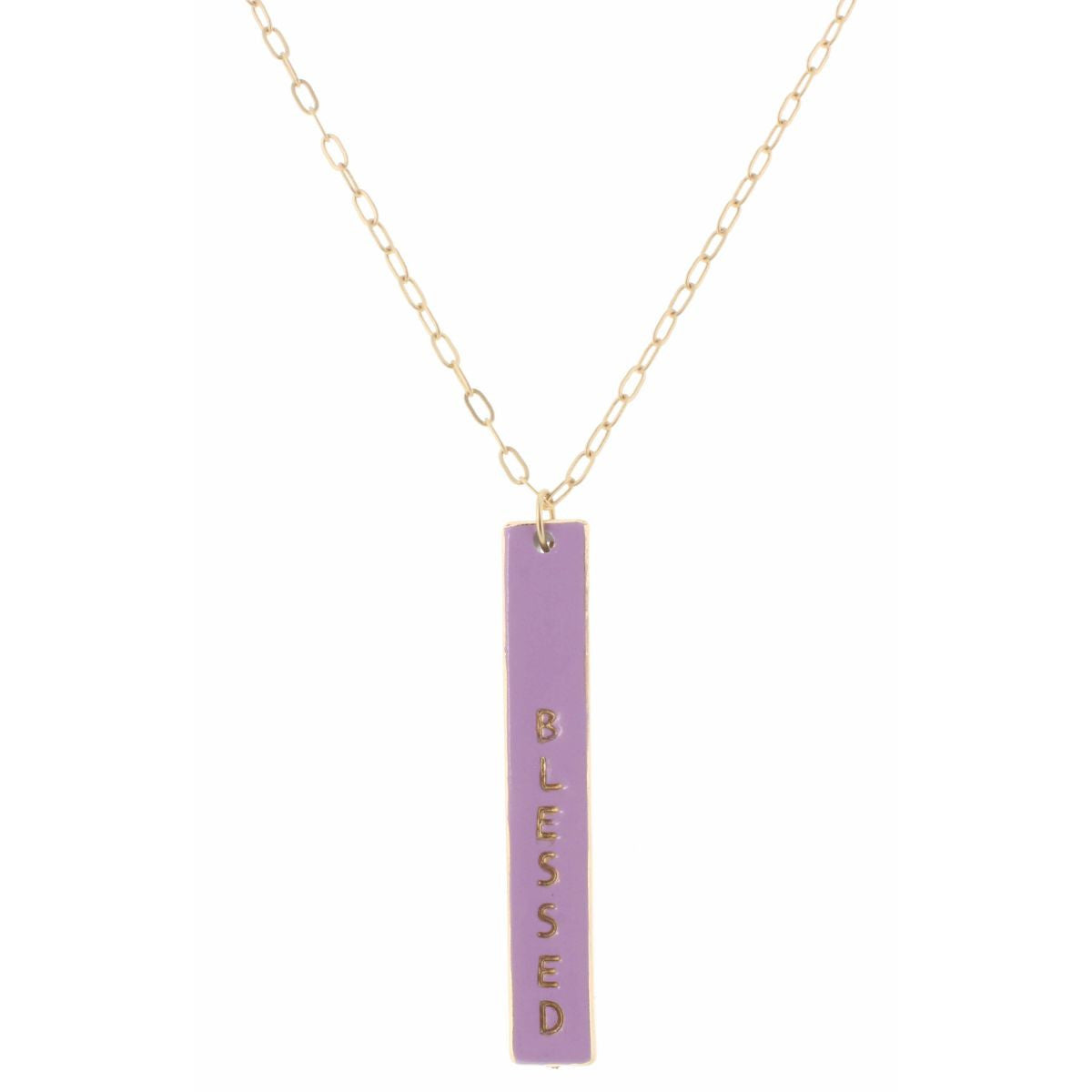 30" Lavender Enamel "Blessed" Bar Necklace