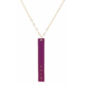 30" Purple Enamel "Amen" Bar Necklace