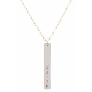 30" White Enamel "Faith" Bar Necklace