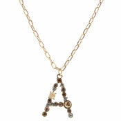 16" NEUTRAL TONE STONE & CZECH INITIAL NECKLACE