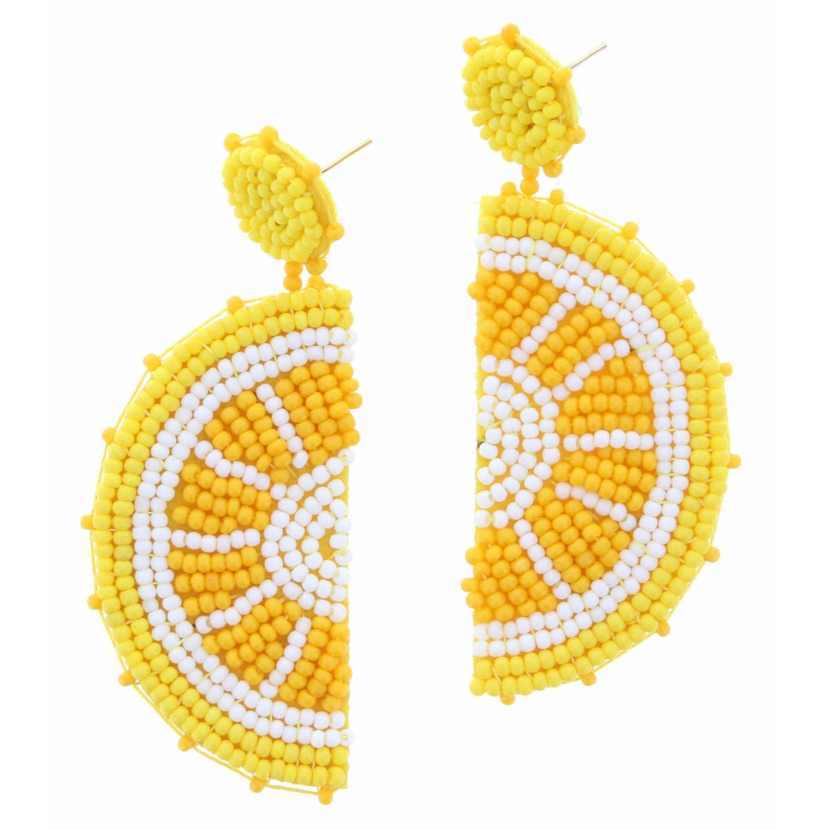 Yellow Beaded Lemon Slice Earrings