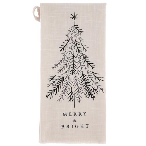 Embroidered Cotton Tea Towel  Merry & Bright