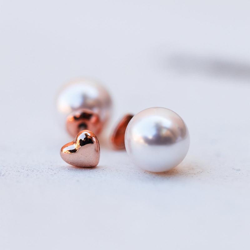 Pearl & Heart Stud Earrings