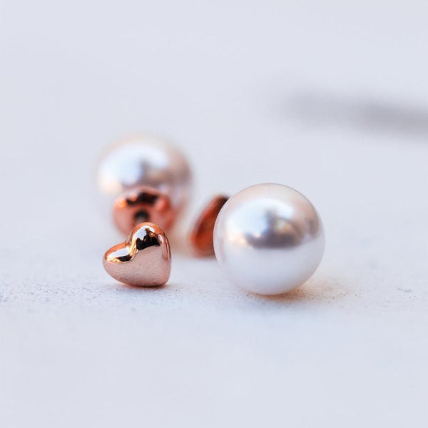 Pearl & Heart Stud Earrings