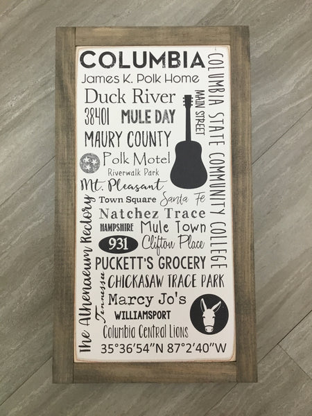 Columbia Wood Sign 13"X8"