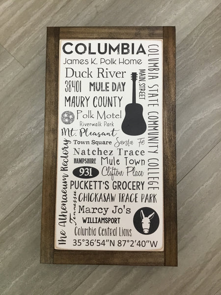 Columbia Wood Sign 13"X8"