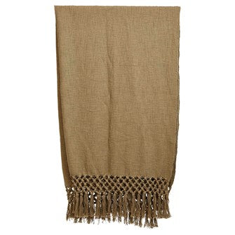 50"L x 60"W Woven Cotton Throw w/ Crochet & Fringe