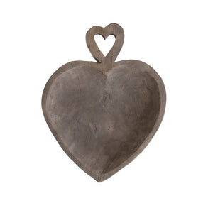 Decorative Heart Shaped Wood Tray with Heart Shaped Handle, Grey Wash