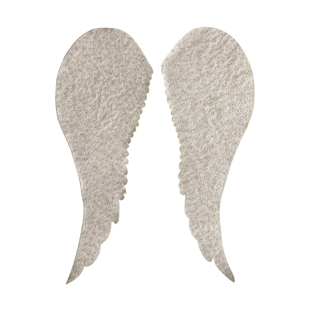 Handmade Recycled Fabric Angel Wings Wall Decor w/ Glass Beads, Cream Color