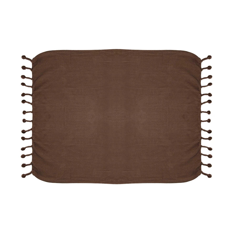 Woven Cotton Throw with Tassels Brown/Iron