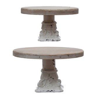 Decorative Wood & Metal Pedestals, Distressed White & Natural