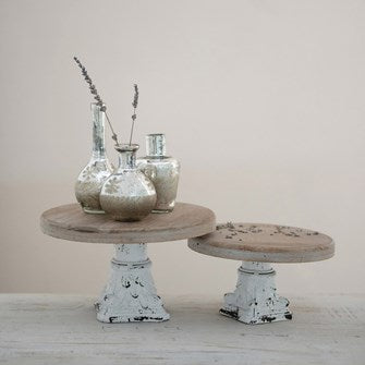 Decorative Wood & Metal Pedestals, Distressed White & Natural