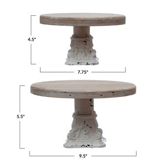 Decorative Wood & Metal Pedestals, Distressed White & Natural