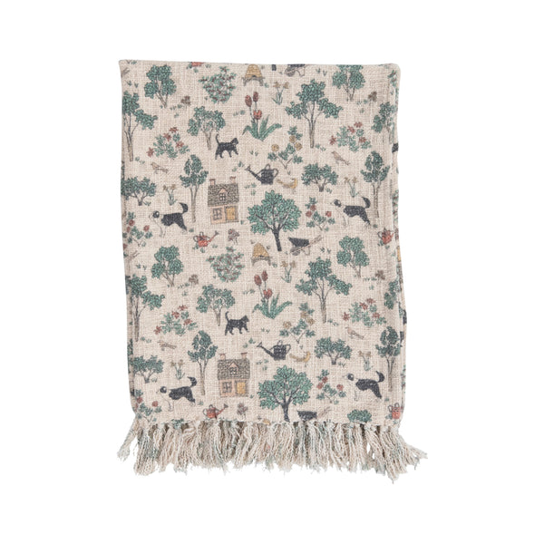 Cotton Baby Blanket with Cottage Pattern and Fringe