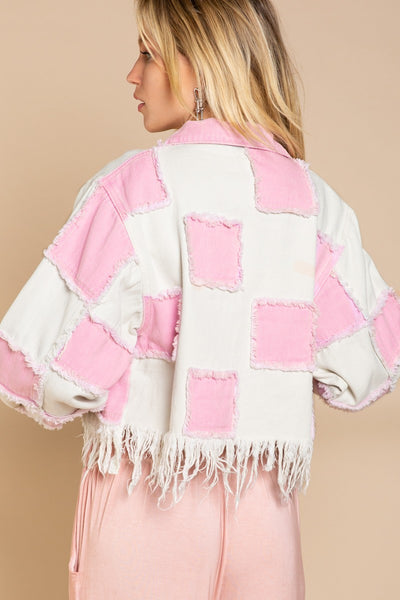 Pink & Cream Patch Cropped Jacket