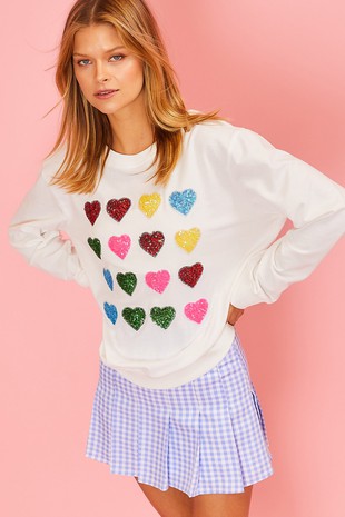 White Multicolored Heart Sweartshirt