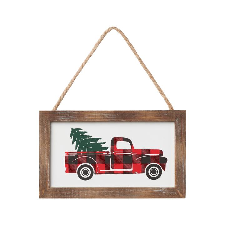 Red Buffalo Check Truck Wood Framed Ornament