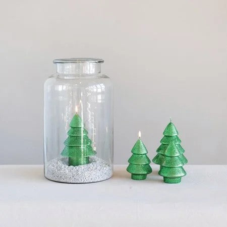 3"Green Glitter Tree Candle
