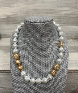 Amber Baroque Pearl Necklace w/ Gold Beed