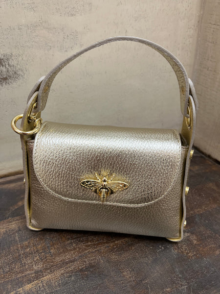 Genuine Leather Small Handbag with Bee
