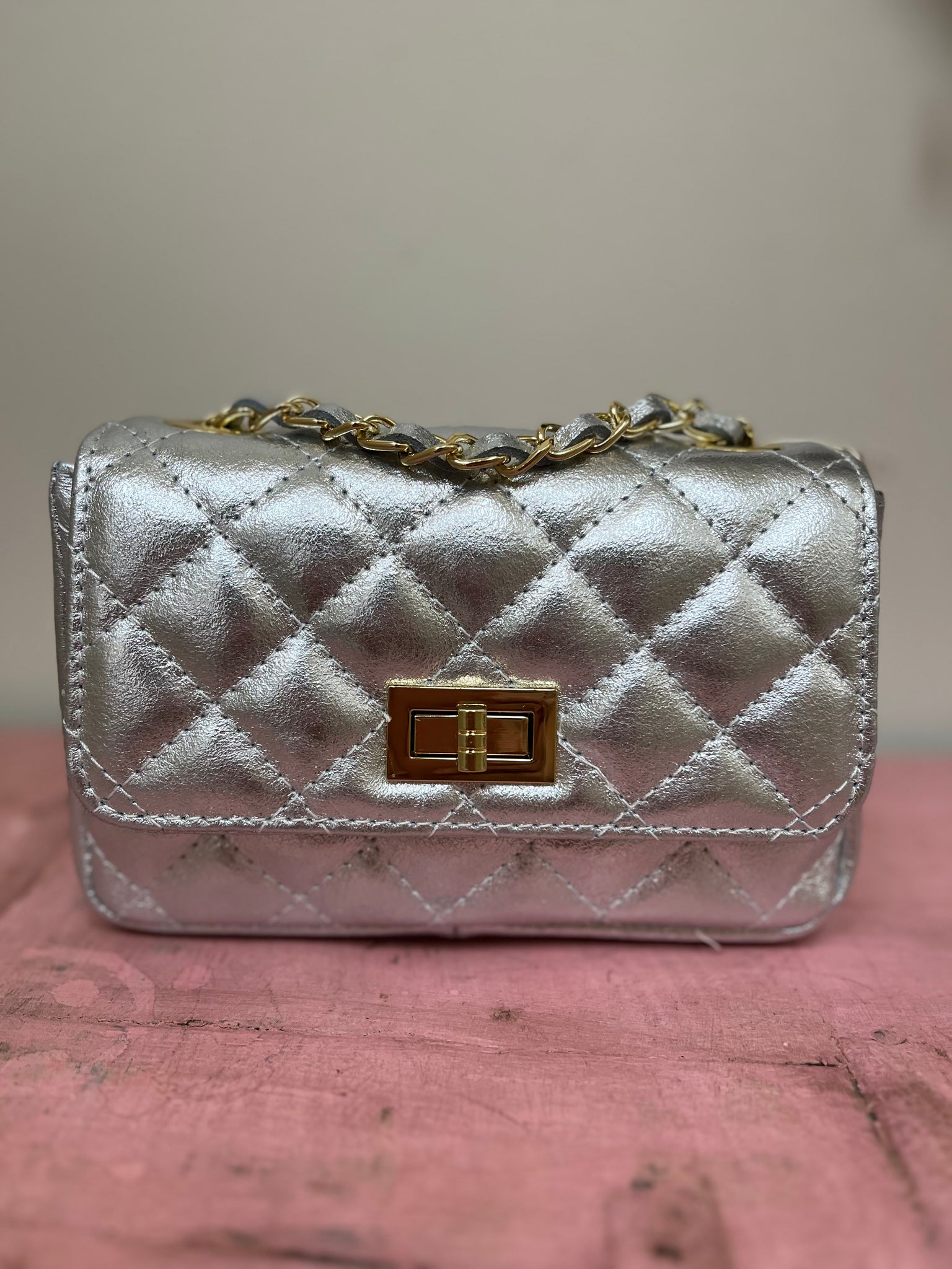 Genuine Leather Quilted Evening Bag