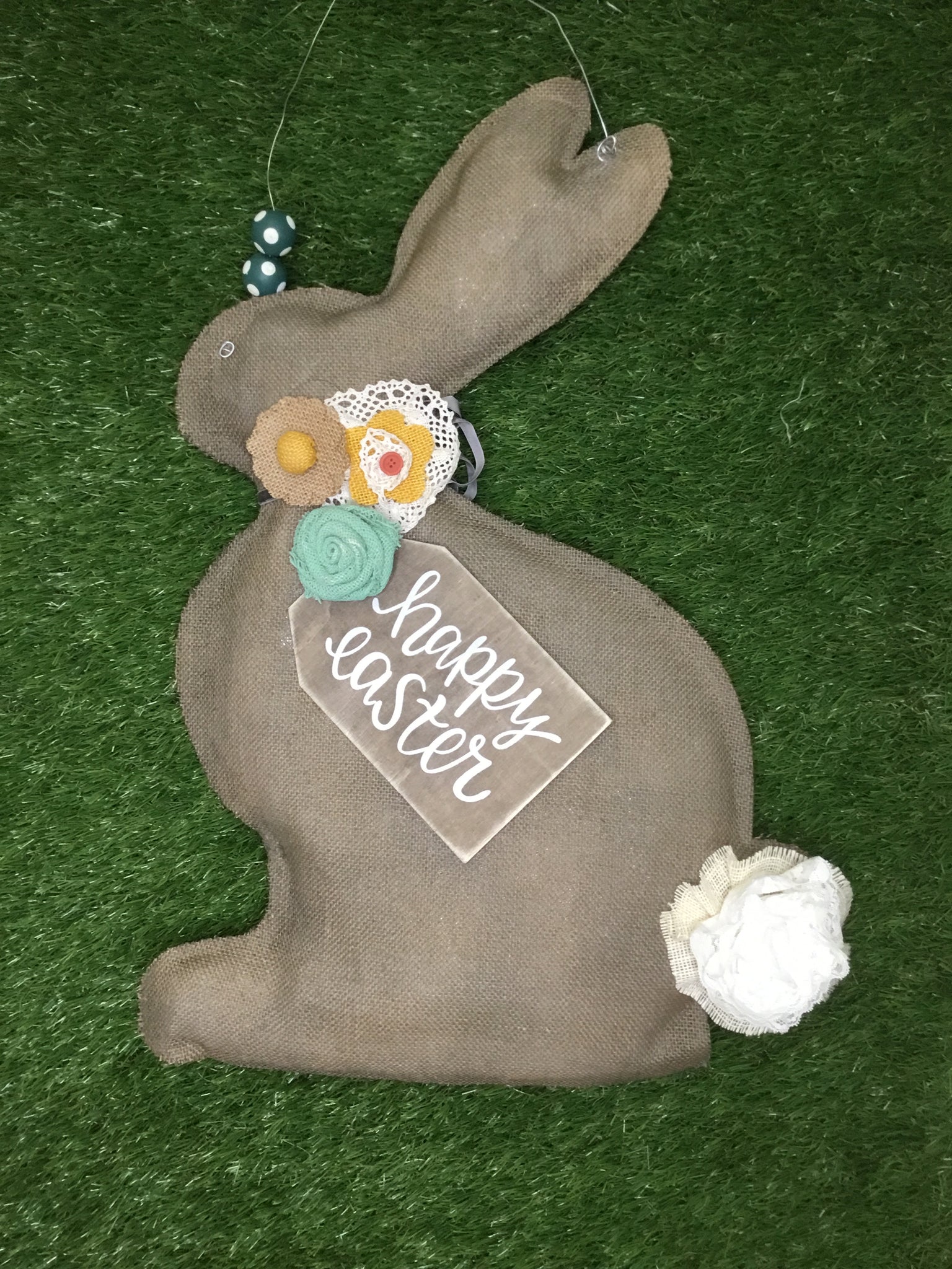 Bunny With Burlap w/ Bow Door Hanger