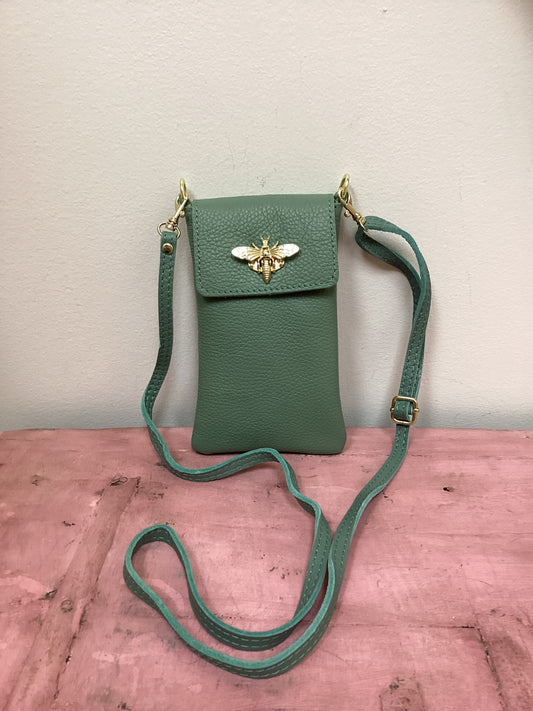 Genuine Leather Cellphone Crossbody w/Bee