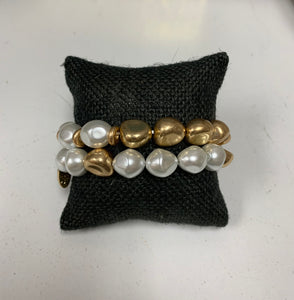 Amber Baroque Pearl & Ball Bead Stretch Bracelet