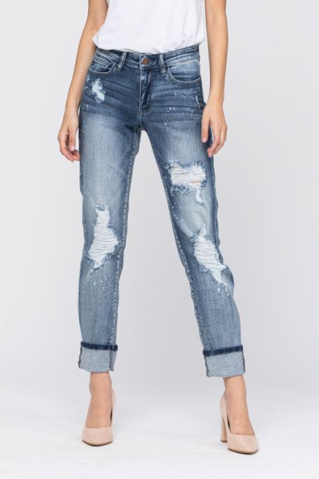 Destroyed Bleach Splatter Boyfriend Jeans Judy Blue