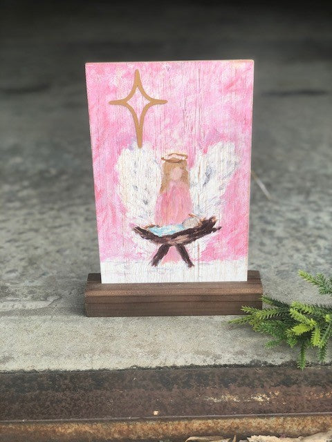 Angel with Manger 10" Table Sign,