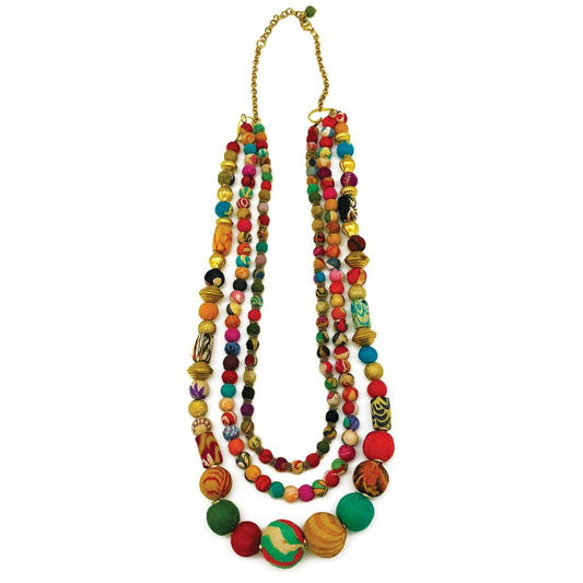 Triple Strand Mixed Beads Aasha Necklace