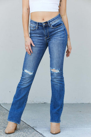 Judy Blue Mid Rise Distressed Bootcut Jeans