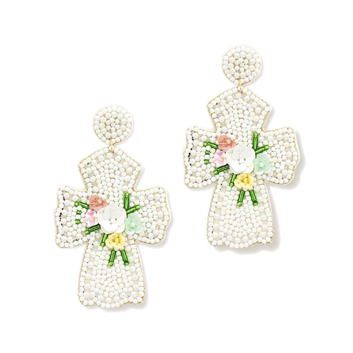 We Are Healed Cross White Earrings