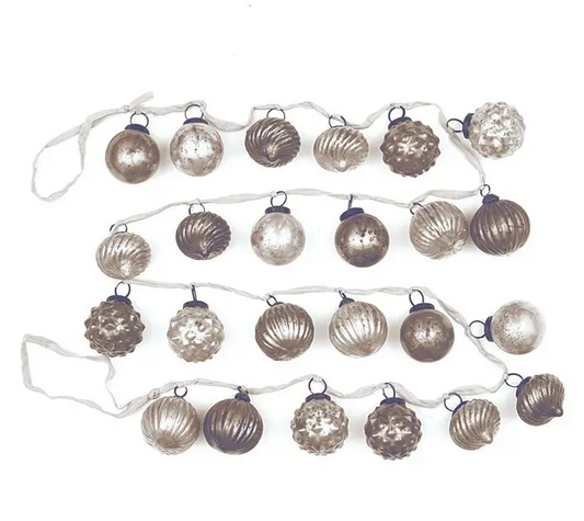 Embossed Mercury Glass Ornament Garland, Cream/Taupe