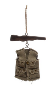 Wood Rifle and Canvas Hunting Vest Woodland Christmas Ornament